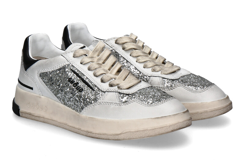 Ghoud Damen- Sneaker TWEENER LEATHER/GLITTER- silber/schwarz