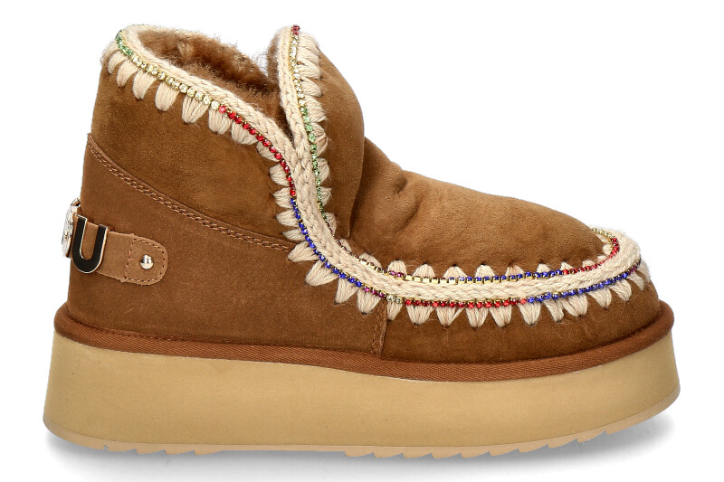 Mou Boots gefüttert ESKIMO 18 PLATFORM RHINESTONES- cognac