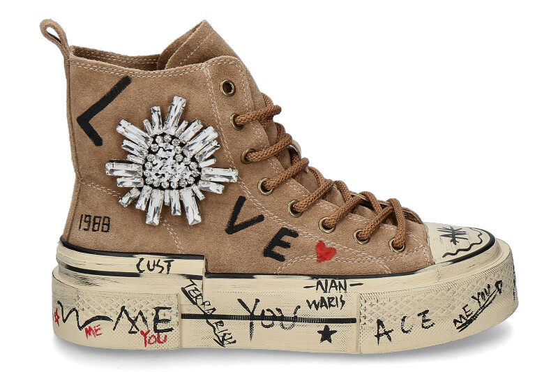 Nan-Ku Couture High-Top Sneaker HEART STRASS- braun